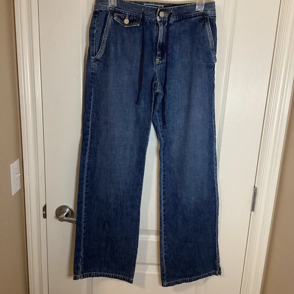 Old Navy Just Below The Waist Women's Wide Leg Denim Jeans Size 4 Draw String - Picture 1 of 8